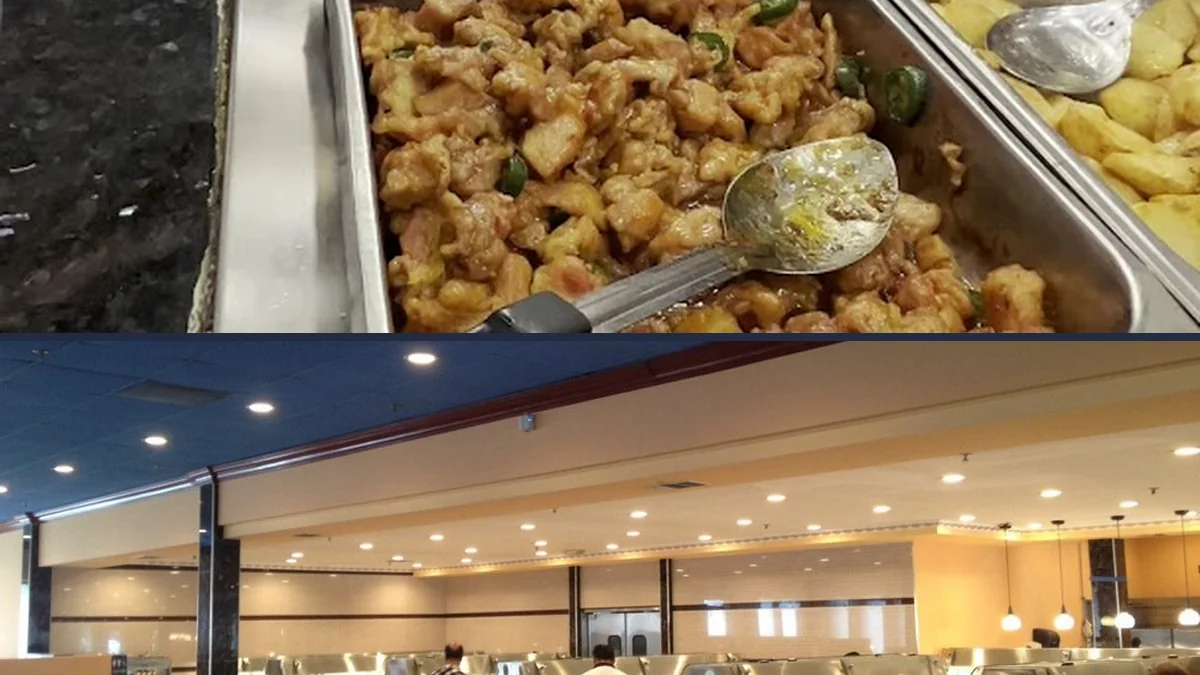 Casual restaurant dining area with buffet stations