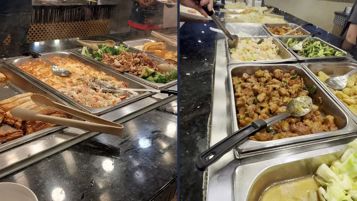 Buffet trays with Chinese and Japanese dishes