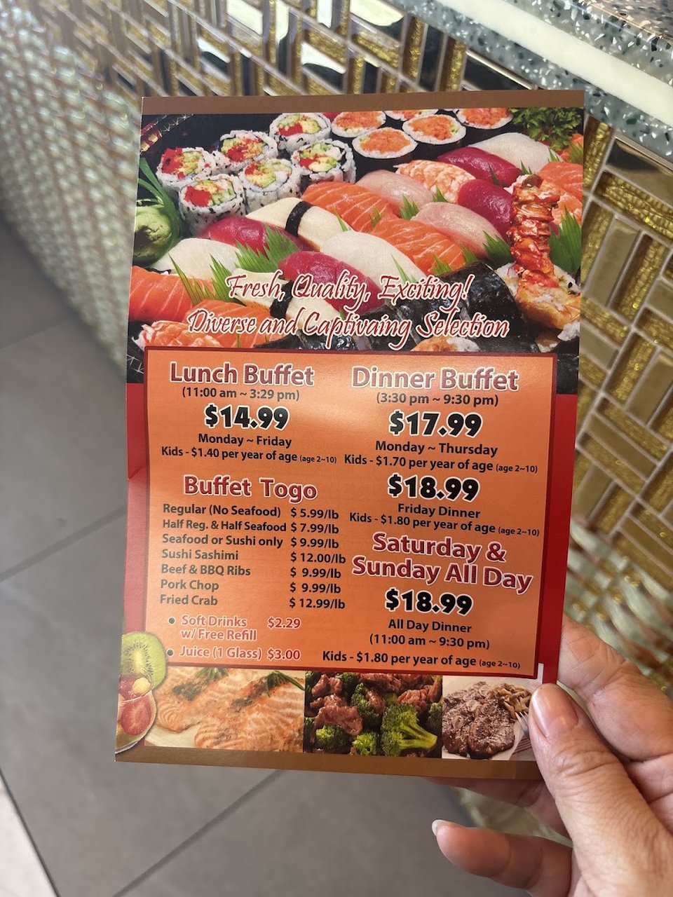 Menu page for buffet to-go options