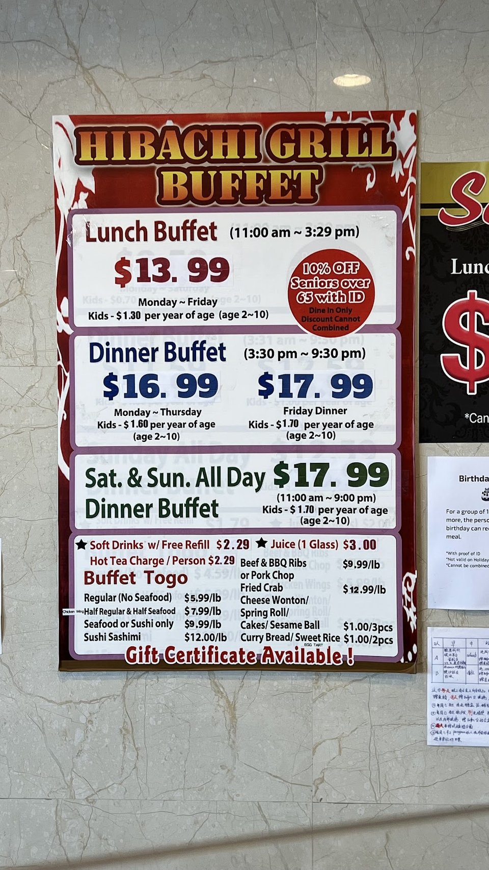 Simple menu layout with buffet selections